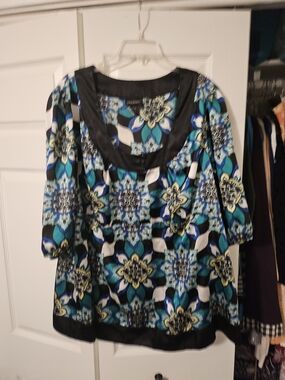 Lane Bryant Teal Blue Black Floral-Geo Scoop Neck Tunic